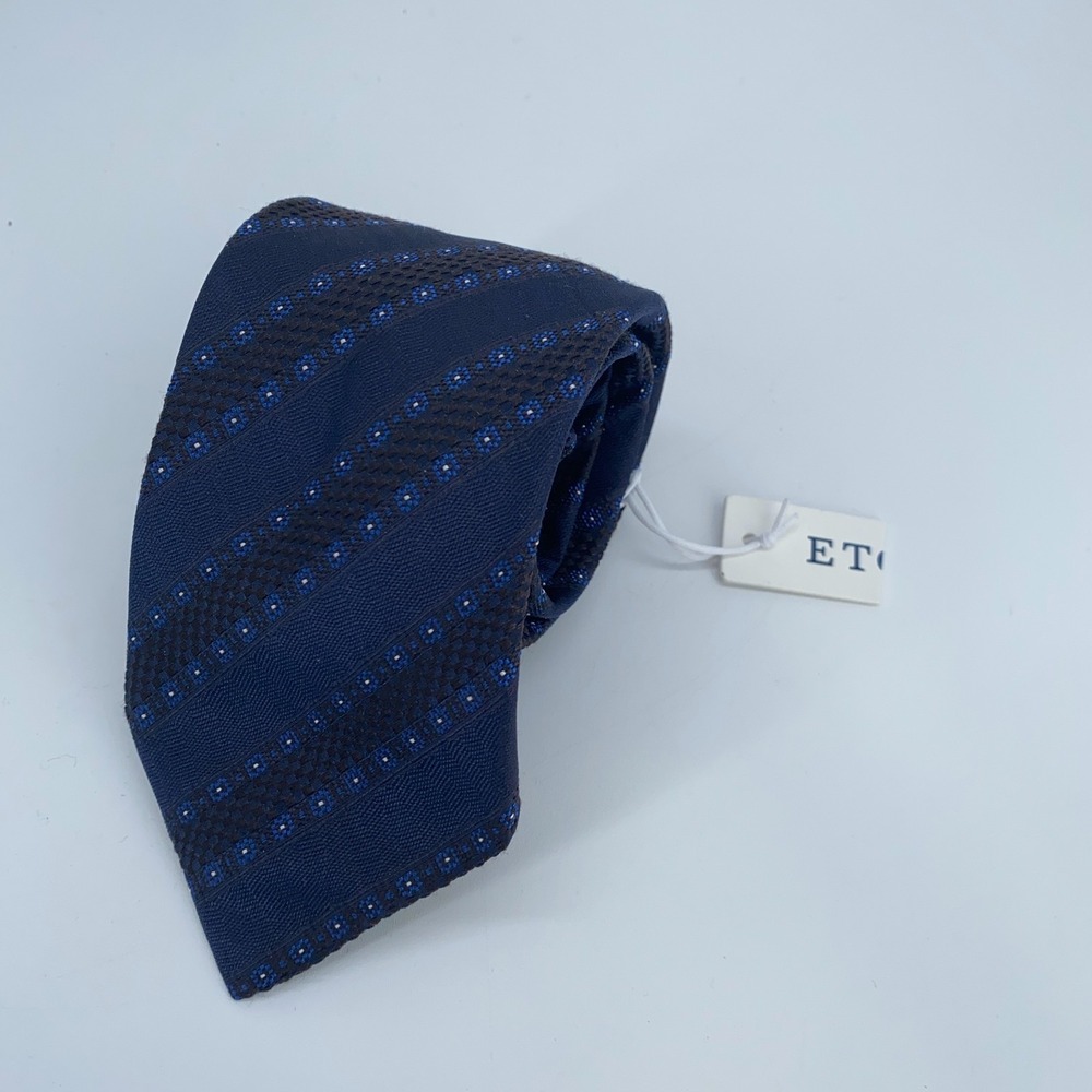 Eton Tie Men One Size Blue Black Patterned Silk Professional Classic Fit Necktie